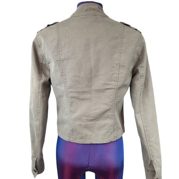 FB Sisters Moto Military Jacket Khaki w Embroidered Aztec Pattern Size Medium - Picture 6 of 13